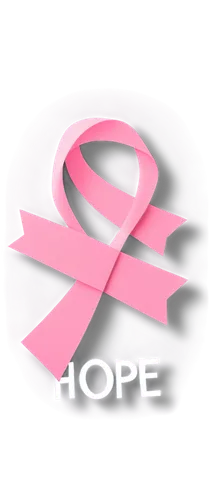 Ribbon, pink ribbon, breast cancer logo, October awareness month, pink background, white text "Hope", bold font, 3D effect, shiny surface, circular shape, centered composition, soft focus, warm color 