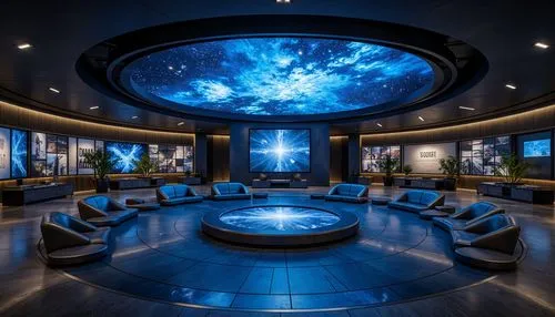 spaceship interior,ufo interior,planetarium,lobby,planetariums,sky space concept,conference room,starbase,starcenter,starscape,earth station,blue room,wyland,meeting room,universum,spaceport,visitor center,imax,stargates,jupiters