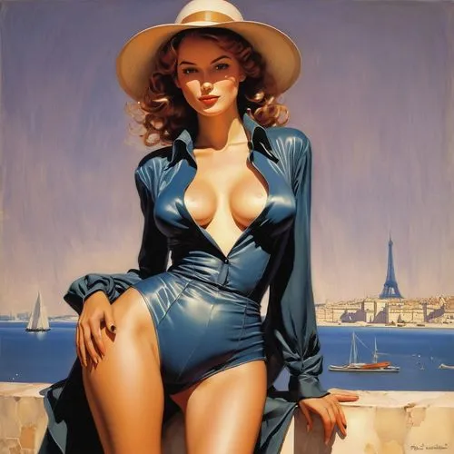 whitmore,guenter,vettriano,hildebrandt,currin,lempicka,domergue,brubaker,retro pin up girl,radebaugh,pin-up girl,panama hat,yachtswoman,pin up girl,photorealist,pin ups,macnee,farragher,tretchikoff,freyer,Conceptual Art,Fantasy,Fantasy 04