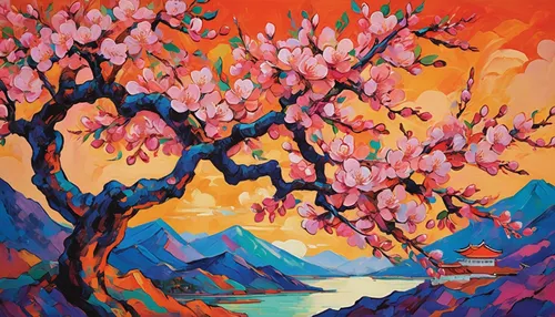 blossoming apple tree,blossom tree,sakura tree,apricot blossom,tangerine tree,peach tree,colorful tree of life,flourishing tree,cherry blossom tree,orange tree,magnolia trees,painted tree,apricot,fruit tree,sakura trees,blooming trees,blooming tree,magnolia tree,tulpenbaum,apricots,Conceptual Art,Oil color,Oil Color 25