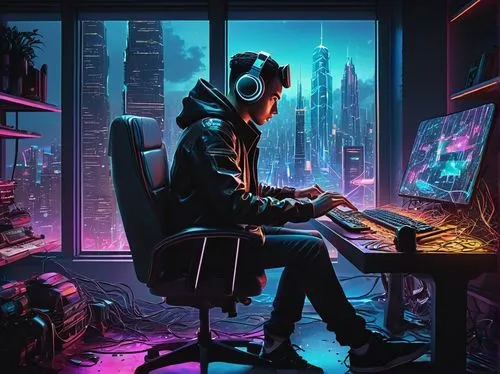 cyberpunk,man with a computer,computer addiction,girl at the computer,computer,computer freak,cyber,computer art,night administrator,cyberspace,coder,computer business,freelancer,computer game,computer room,desktop computer,computer workstation,would a background,computer games,compute,Illustration,Black and White,Black and White 10