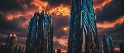 barad,sauron,city in flames,mordor,dubia,pillar of fire,apocalyptic,apocalypse,gallifrey,dubai,firestorms,coruscant,morgul,dystopian,urban towers,monoliths,dubay,skyscrapers,mubadala,infernos,Illustration,Realistic Fantasy,Realistic Fantasy 47
