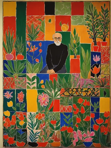 marrakech,tiled wall,mosaic,floral composition,gardener,spanish tile,flower painting,tehran,tile,tiles,tel aviv,khokhloma painting,giverny,iranian nowruz,popart,painted block wall,flower wall en,ceramic tile,floral rangoli,braque francais,Illustration,Paper based,Paper Based 26