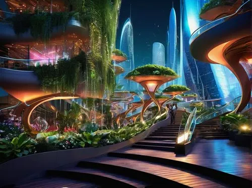 futuristic landscape,ecotopia,fairy world,mushroom landscape,alien world,biopiracy,arcology,fantasy city,alien planet,fantasy world,terraformed,biospheres,cardassia,cyberia,cartoon video game background,imaginationland,fantasy landscape,valerian,ringworld,3d fantasy,Illustration,Realistic Fantasy,Realistic Fantasy 37