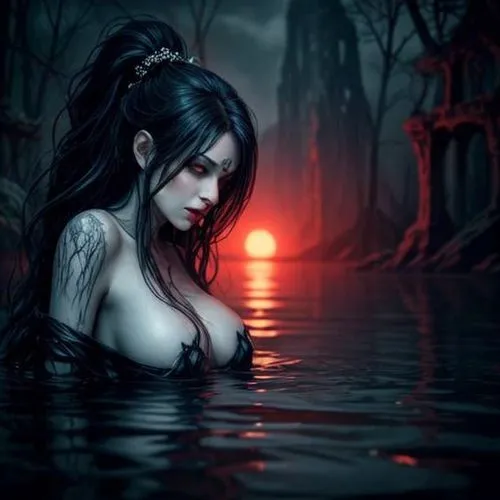 fantasy picture,rusalka,naiad,sirenia,water nymph,water lotus,dark art,demoness,backwater,girl on the river,fantasy art,gothika,hekate,llorona,moonsorrow,the night of kupala,naiads,selene,the blonde in the river,siren