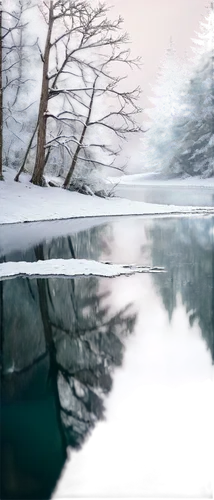 Winter scenery, snowy mountains, frosty trees, delicate snowflakes, icy lake, frozen waterfalls, misty atmosphere, soft warm light, panoramic view, 3/4 composition, shallow depth of field, pastel colo