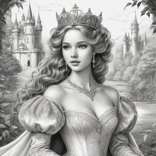 noblewoman,fairy tale character,princess sofia,prinses,fairest,gothel,Illustration,Black and White,Black and White 30