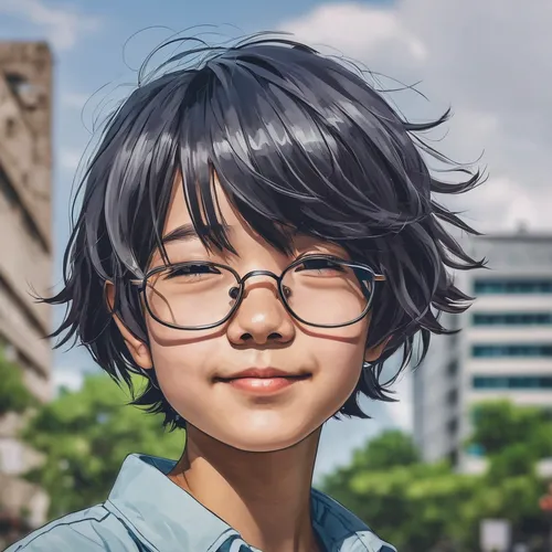 Create an anime-style pfp for your profile picture,anime 3d,portrait background,kids glasses,girl with speech bubble,world digital painting,child portrait,girl portrait,kids illustration,anime boy,dig