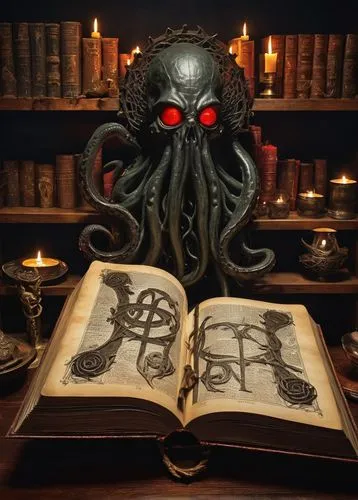 magic grimoire,kraken,calamari,octopus,cephalopod,magic book,vanitas,the collector,tentacles,giant squid,supernatural creature,occult,iridigorgia,sci fiction illustration,dark art,octopus tentacles,cephalopods,reader,silver octopus,scholar,Illustration,Black and White,Black and White 25