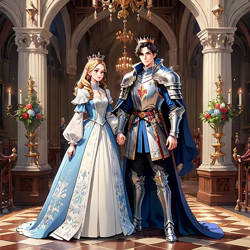 prince and princess,monarchy,royalty,fairy tale icons,wedding couple,royal,fairytale characters,silver wedding,cg artwork,beautiful couple,husband and wife,camelot,wedding icons,princesses,crown render,suit of the snow maiden,hc,young couple,couple goal,bride and groom,Anime,Anime,General