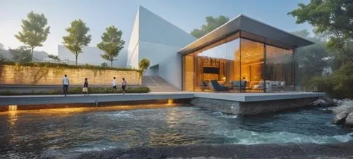 aqua studio,house by the water,modern house,snohetta,pool house,cubic house