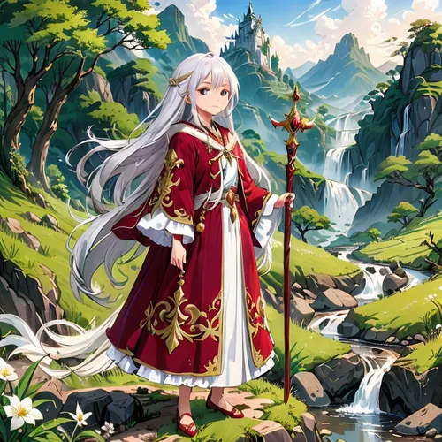 a sovereign being with scepter, anime style,inuyasha,hidari,zooey,helilan,kamui,ninian