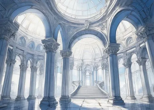 marble palace,hall of the fallen,sanctuary,ornate room,cochere,white temple,sanctum,labyrinthian,pillars,cathedral,praetorium,archly,cathedrals,versailles,crypts,cloistered,borromini,ice castle,blue room,baroque,Unique,Design,Blueprint