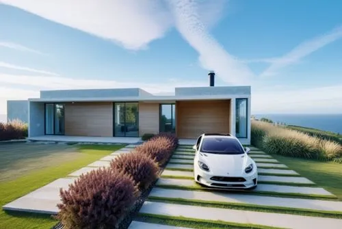 Respetar la imagen,a masera in front of a modern home,smart home,smart house,electrohome,cleantech,3d rendering,smarthome,Photography,General,Realistic