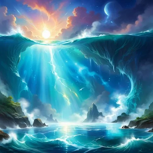 ocean background,sea storm,tidal wave,ocean,poseidon,ocean waves,sea,god of the sea,maelstrom,sea landscape,mermaid background,the endless sea,fantasy landscape,cliffs ocean,ocean paradise,underwater landscape,tsunami,el mar,seascape,tropical sea,Illustration,Realistic Fantasy,Realistic Fantasy 01