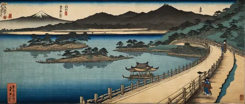 cool woodblock images,woodblock prints,oriental painting,japan landscape,japanese art,miyajima,lake tanuki,the golden pavilion,sumida,honzen-ryōri,ginkaku-ji,mountain scene,japanese background,golden pavilion,tsukemono,chinese art,wooden bridge,river landscape,japan,mount scenery,Art,Classical Oil Painting,Classical Oil Painting 26