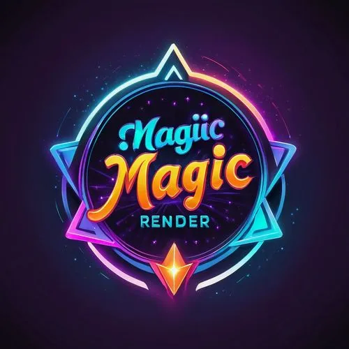 "Magic Render" logo 
,the logo for magic reader, which features bright lights,renderer,magicicada,mobile video game vector background,renderos,agic,magika,magic,colorful foil background,wayfinder,kasa