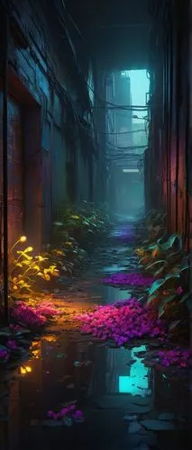 alleyway,alley,fallen colorful,passage,neon arrows,alleyways,sewer,acid lake,environments,cyberpunk,slum,flooded pathway,sewers,sidestreet,cyberscene,backwater,digital,cyberia,beneath,blind alley,Illustration,Retro,Retro 09