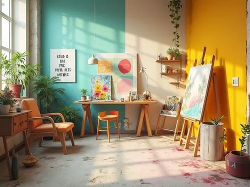 kids room,atelier,morning light,studio light,roominess,creative office,workspace,children's room,working space,overpainting,photorealism,study room,the little girl's room,playing room,photography studio,an apartment,apartment,study,art academy,3d render,Photography,General,Realistic