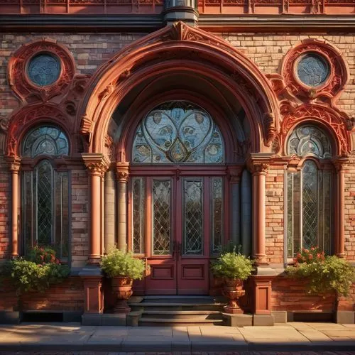 brownstones,brownstone,red brick,victorian,driehaus,terracotta,victorian house,front door,sapienza,victoriana,row of windows,frontages,wooden facade,ornate,entryway,old victorian,red bricks,doorkeepers,art nouveau frame,old architecture,Art,Classical Oil Painting,Classical Oil Painting 29