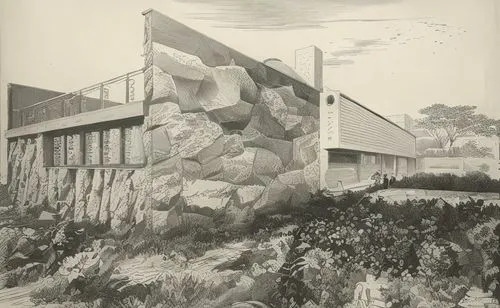 lithograph,stone drawing,megalith facility harhoog,tetrapods,stone house,the garden society of gothenburg,alpine hut,christ chapel,tuff stone dwellings,clay house,quarry stone,background with stones,m