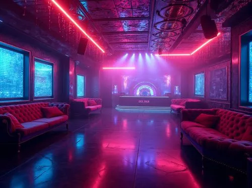 nightclub,clubcorp,ufo interior,spaceland,nightclubs,dancefloors,dancefloor,piano bar,blue room,zouk,spaceship interior,lounge,clubroom,empty interior,club,colored lights,game room,sala,baoli,warehouse,Photography,General,Realistic