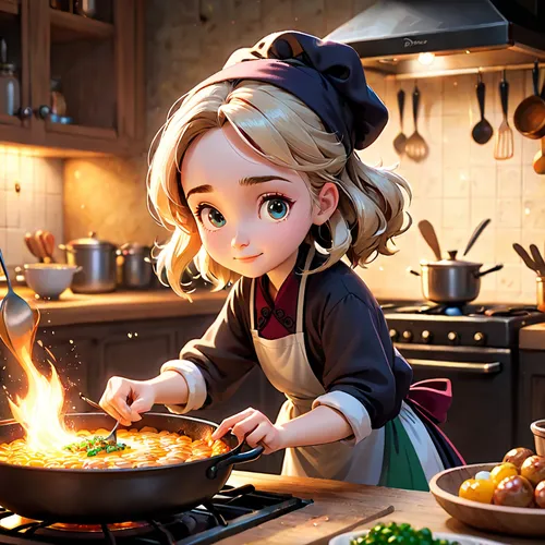 girl in the kitchen,dwarf cookin,star kitchen,red cooking,saganaki,food and cooking,chef,children's stove,cooking vegetables,girl with bread-and-butter,cooking,cookery,cooktop,cooking show,ratatouille,teppanyaki,elsa,kitchen fire,cook,cooking book cover,Anime,Anime,Cartoon