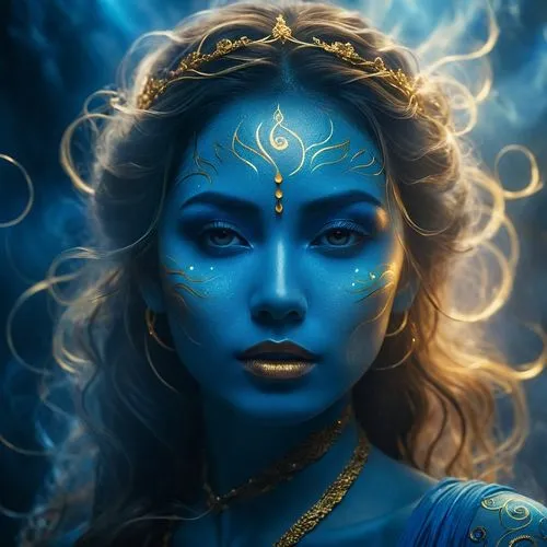 a woman is wearing a blue make up,jaya,arundhati,ashkali,nitai,mahadeva,sashti,Photography,General,Fantasy