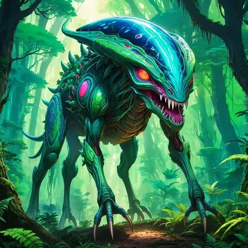 forest dragon,jawhara,deathsaurus,cynorhodon,tyrannize,taittiriya,skarbalius,neibaur,eoraptor,jaggernauth,wehrung,fantasy animal,biotrog,ginossar,barghuti,argus,sacoglossan,xeno,helminth,tyrangiel,Illustration,Japanese style,Japanese Style 03