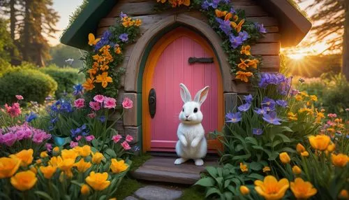 fairy door,bunny on flower,peter rabbit,cartoon rabbit,lapine,cartoon bunny,Photography,General,Sci-Fi