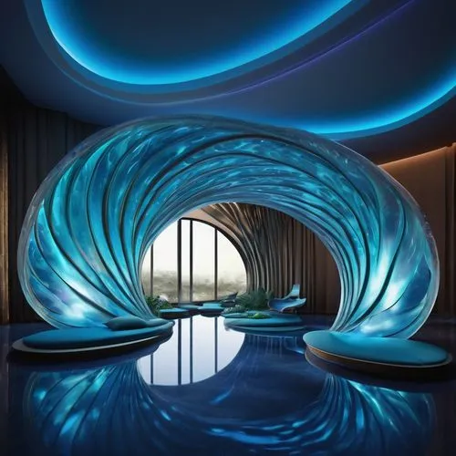 wall tunnel,futuristic architecture,semi circle arch,futuristic art museum,torus,portals,inflatable ring,slide tunnel,glass sphere,glass wall,futuristic landscape,ufo interior,wormhole,vortex,blue room,blue cave,round arch,electric arc,tunneled,light art,Photography,Black and white photography,Black and White Photography 01