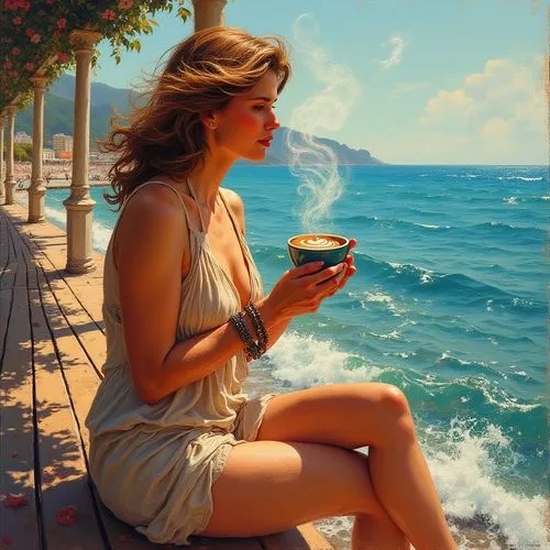 woman holding a smartphone,vettriano,donsky,world digital painting,woman playing,photo painting