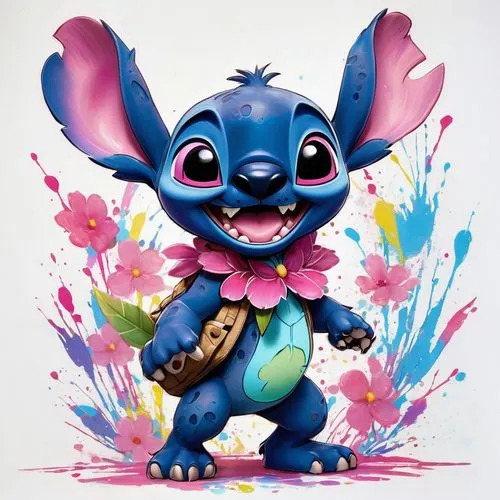 stitch,stich,ohana,royo,cute cartoon character,chanteys,Illustration,Black and White,Black and White 08