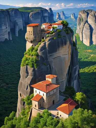 meteora,mountain settlement,greece,monastery,hellenic,hellas,mountain village,turkey tourism,house in mountains,acropolis,peloponnese,greek island,house in the mountains,athens,greek temple,ancient buildings,bastei,turkey,ancient city,greek islands,Illustration,Vector,Vector 05