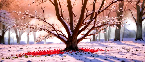 winter background,red tree,cartoon video game background,snow scene,winter cherry,winter landscape,snow landscape,winter forest,christmas snowy background,cold cherry blossoms,cherry tree,sakura background,winter tree,spring background,snow tree,snow cherry,cherry trees,christmas landscape,watercolor christmas background,winter blooming cherry,Conceptual Art,Oil color,Oil Color 22