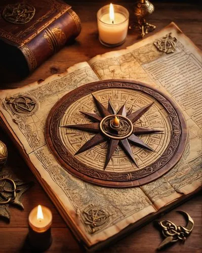 spellbook,compass rose,magic grimoire,witches pentagram,divinations,magick,rosicrucianism,divination,rosicrucians,wooden wheel,pentacle,tarot cards,divinatory,grimoire,sigils,asatru,wiccan,ship's wheel,dharma wheel,chaosium,Photography,General,Commercial