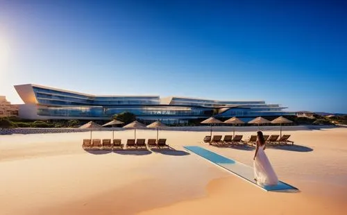 a bride standing on a white sandy beach with chaise lounges,jumeirah beach hotel,jumeirah beach,iberostar,ningaloo,baladiyat,the hotel beach,Photography,General,Cinematic