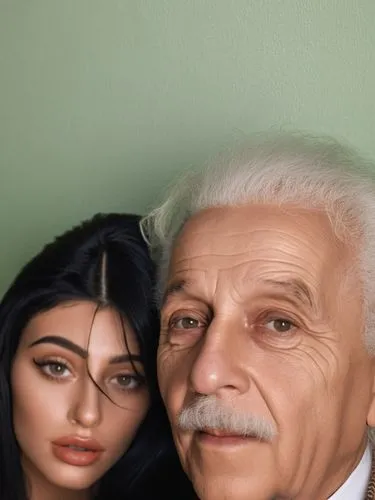 Albert Einstein and Kylie Jenner,an elderly man is next to a young woman,derrida,papoulias,perincek,papadopoulos,abuelo,jeddo,Photography,General,Realistic