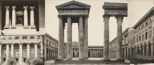 Ancient Roman ruins, Vitruvius' De Architectura, Renaissance-era ornate columns, Baroque-style grand staircase, Neoclassicism-inspired government building, Industrial Revolution-era steel framework, A