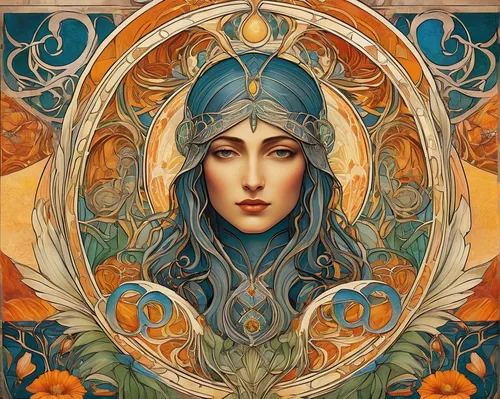 art nouveau,priestess,art nouveau design,sorceress,virgo,fantasy portrait,the enchantress,zodiac sign libra,artemisia,mucha,elven,art nouveau frame,faerie,faery,fantasy art,mother earth,dryad,zodiac sign gemini,solstice,flora,Art,Classical Oil Painting,Classical Oil Painting 19