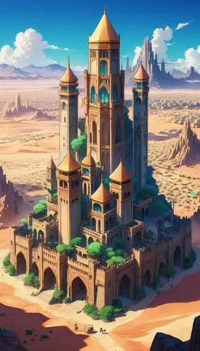 agrabah,ancient city,kanawa,andalus,semidesert,desert landscape,gold castle,stone desert,desert desert landscape,citadels,ganjavi,kingdoms,sakhir,abdallahi,knight's castle,diriyah,arabic background,husseiniyah,baqi,awaya,Illustration,Japanese style,Japanese Style 03