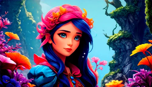 girl in flowers,flower background,flora,rapunzel,rosa 'the fairy,fairie,fantasia,beautiful girl with flowers,radha,flower fairy,colorful background,fairy tale character,spring background,fae,mulan,flower painting,colorful floral,background ivy,fairy forest,background colorful,Illustration,Japanese style,Japanese Style 13