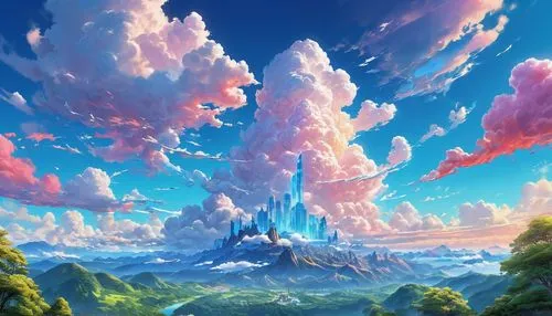 fantasy landscape,fantasy world,hot-air-balloon-valley-sky,fairy world,cloud mountain,3d fantasy,fantasia,mushroom landscape,dream world,cloud mountains,fantasy city,mountain world,fairy chimney,landscape background,bird kingdom,fantasy picture,fairy tale castle,sea of clouds,shanghai disney,high landscape,Conceptual Art,Daily,Daily 24