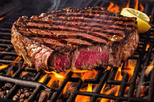 Describe the mouthwatering aroma of a Cuerno Bravo steak sizzling on the grill.,steak grilled,beef grilled,ribeye,beef ribeye steak,rib eye steak,sirloin,delmonico steak,tomahawk steak,steak,rumpsteak