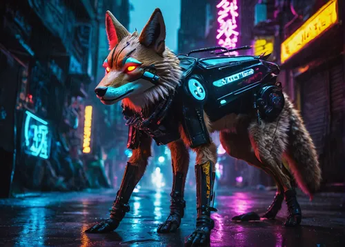 cyberpunk,fox in the rain,jackal,fox,coyote,cyber,futuristic,patrols,hk,a fox,electric donkey,tokyo,walking in the rain,fennec,electric scooter,dystopian,redfox,tokyo city,urban,gsd,Illustration,Realistic Fantasy,Realistic Fantasy 02