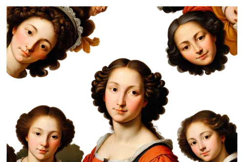 9 composition, panoramic view, realistic texture, detailed center, blurred background.,a collage of pos with three different women,delatour,bougereau,noblewomen,paintings,pinturas,domenichino,parmigia