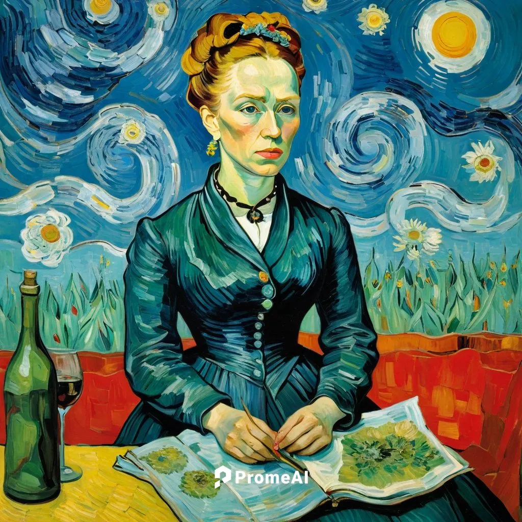 THE MISTRESS, VAN GOGH'S IMPRESSIONISM, ,gogh,vincent van gough,woman holding pie,woman at cafe,vincent,woman with ice-cream,woman eating apple,woman sitting,girl with bread-and-butter,woman drinking 