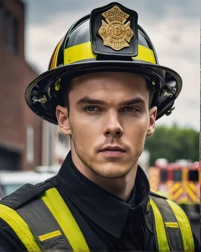 Nicholas Hoult in a black firefighter uniform with yellow stripes.,firefighter,fire fighter,volunteer firefighter,fireman,ifd,fire and ambulance services academy,firefighters,lfb,firemen,fire service,