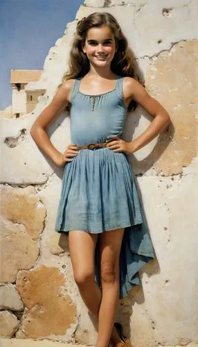 a young girl Brooke Shields, solo, upper body, smile, perfect figure,ann margaret,brooke shields,model years 1960-63,brigitte bardot,eva saint marie-hollywood,model years 1958 to 1967,girl on the dune