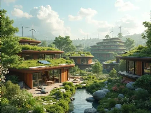 ecotopia,asian architecture,teahouses,teahouse,futuristic landscape,ecovillages,floating huts,ecovillage,fallingwater,sake gardens,floating islands,roof landscape,shaoming,fantasy landscape,futuristic architecture,terraformed,japan garden,treehouses,shangrila,japan landscape,Photography,General,Realistic